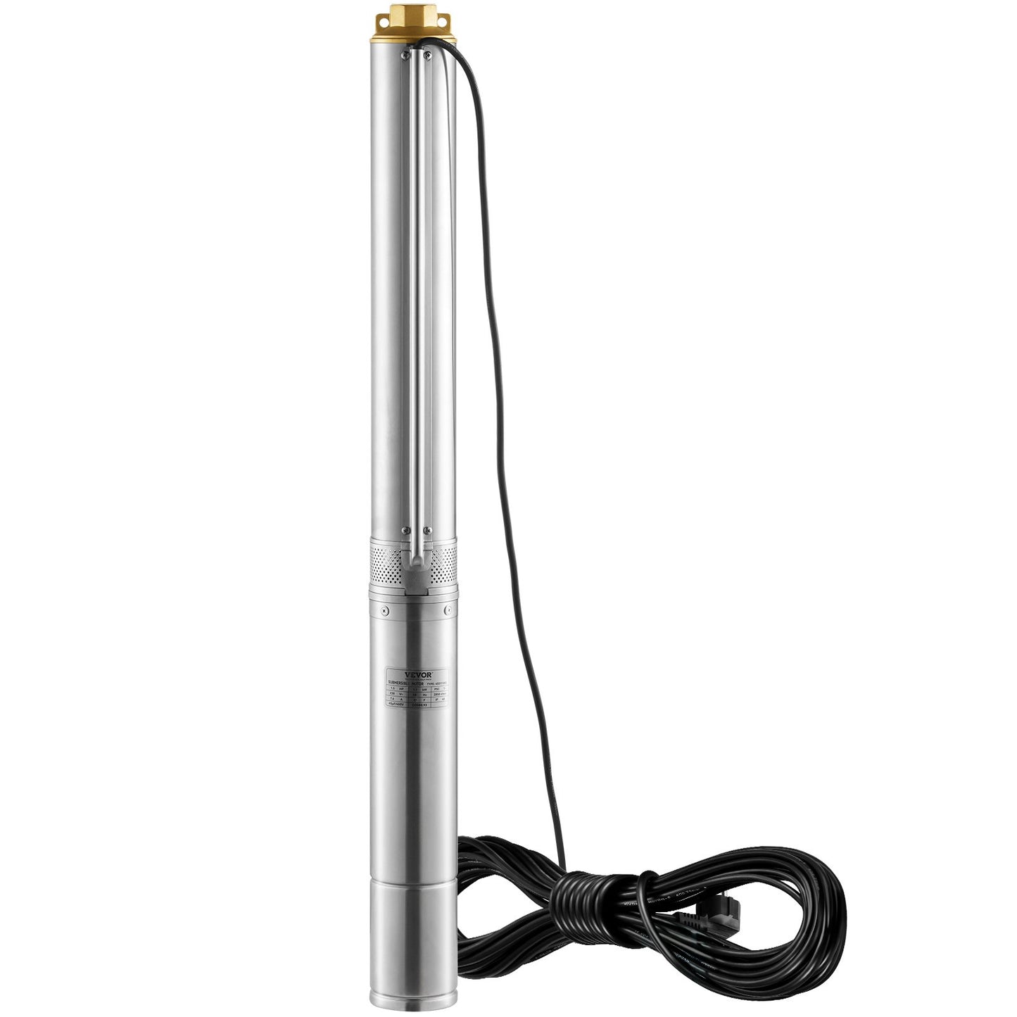 Deep Well Submersible Pump, 2HP/1500W 230V/50Hz, 9.8 m³/h Flow 108 m Head, with 9.1 m Electric Cord, Stainless Steel Water Pumps for Industrial, Irrigation & Home Use, IP68 Waterproof Grade