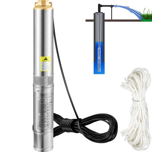 Deep Well Submersible Pump, 750W 230V/50Hz, 100L/min 66 m Head Sand Resistant <5%, 20 m Electric Cord, 7.6 cm Stainless Steel Water Pumps for Industrial, Irrigation & Home Use, IP68 Waterproof