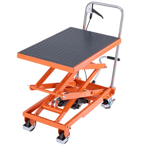 Hydraulic Lift Table, 500 lbs Capacity, 47.2" Lifting Height, Double Scissor Lift Table Cart with 4 Wheels and Non-slip Pad, Manual Hydraulic Lifting Cart for Material Handling & Transportation