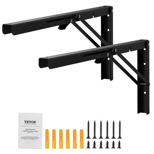 Shelf Bracket Foldable, 24” L 2 Pcs , Heavy Duty Floating Shelf Brackets, Brackets for Shelves, 5mm Thick Matte Black L Shelf Bracket,Steel Shelving Brackets with 300 lbs Load Capacity