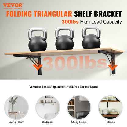 Shelf Bracket Foldable, 24” L 2 Pcs , Heavy Duty Floating Shelf Brackets, Brackets for Shelves, 5mm Thick Matte Black L Shelf Bracket,Steel Shelving Brackets with 300 lbs Load Capacity
