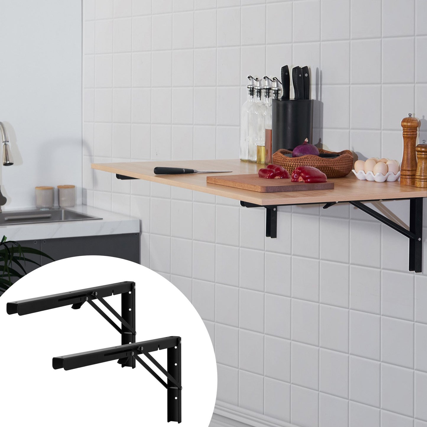 Shelf Bracket Foldable, 24” L 2 Pcs , Heavy Duty Floating Shelf Brackets, Brackets for Shelves, 5mm Thick Matte Black L Shelf Bracket,Steel Shelving Brackets with 300 lbs Load Capacity