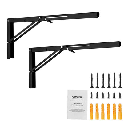 Shelf Bracket Foldable, 24” L 2 Pcs , Heavy Duty Floating Shelf Brackets, Brackets for Shelves, 5mm Thick Matte Black L Shelf Bracket,Steel Shelving Brackets with 300 lbs Load Capacity