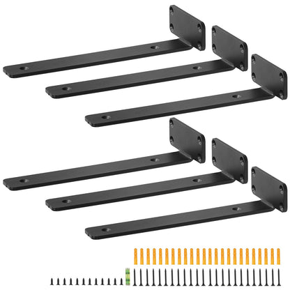 Shelf Bracket, 12”L x 4”W x 1.6”H 6 Pcs, Heavy Duty Floating Shelf Brackets, Brackets for Shelves, 5mm Thick Matte Black L Shelf Bracket,Steel Shelving Brackets with 160 lbs Load Capacity