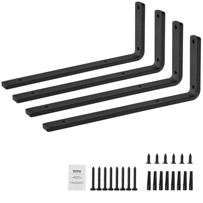 Shelf Bracket, 16 x 6 in 4 Pcs, Heavy Duty Floating Shelf Brackets, Brackets for Shelves, 10mm Thick Matte Black L Shelf Bracket,Steel Shelving Brackets with 160 lbs Load Capacity