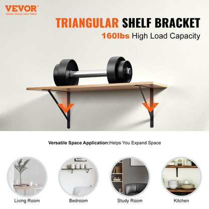 Shelf Bracket, 12 x 8 in 10 Pcs, Heavy Duty Floating Shelf Brackets, Brackets for Shelves, 3mm Thick Matte Black Triangle Shelf Bracket,Steel Shelving Brackets with 160 lbs Load Capacity