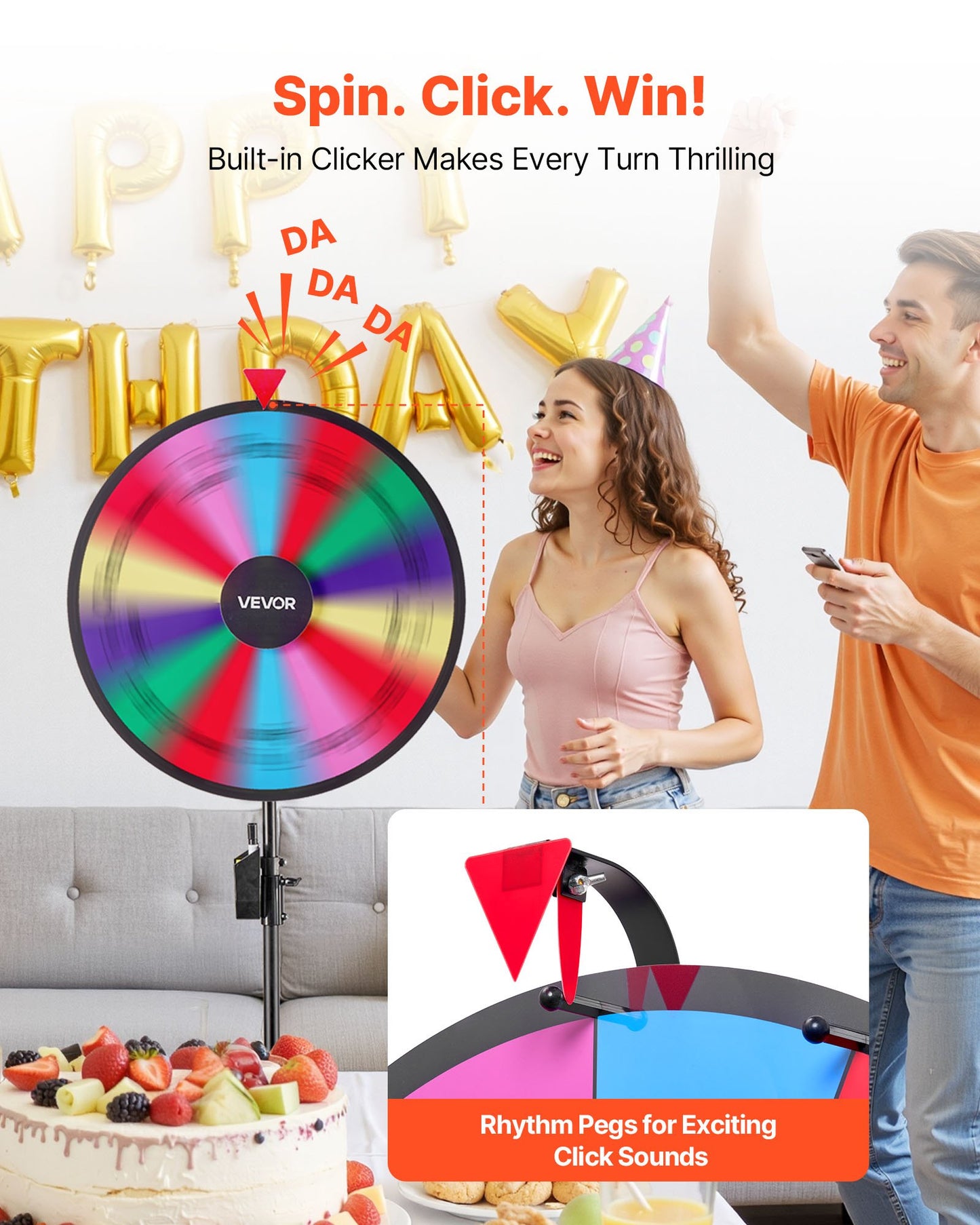 610 mm Spinning Prize Wheel, 14 Slots Spinning Wheel with Tripod, Adjustable Height Win Fortune Roulette with a Dry Erase and 2 Markers, 6 Colors, Easy Assembly, for Party Pub Trade Show Carnival