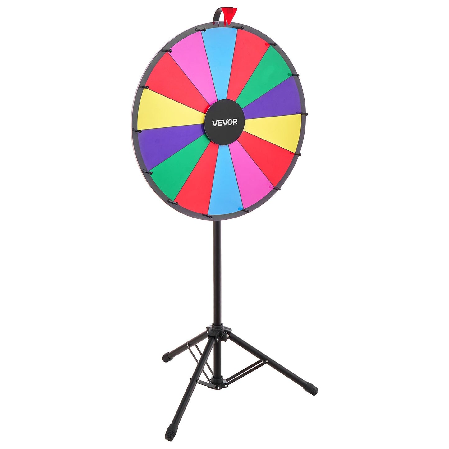 610 mm Spinning Prize Wheel, 14 Slots Spinning Wheel with Tripod, Adjustable Height Win Fortune Roulette with a Dry Erase and 2 Markers, 6 Colors, Easy Assembly, for Party Pub Trade Show Carnival