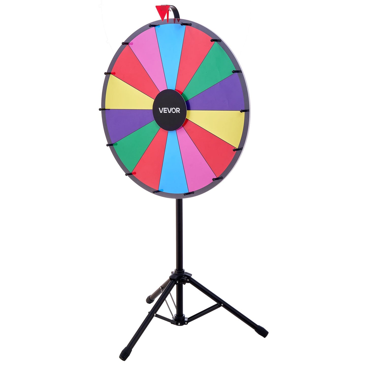 610 mm Spinning Prize Wheel, 14 Slots Spinning Wheel with Tripod, Adjustable Height Win Fortune Roulette with a Dry Erase and 2 Markers, 6 Colors, Easy Assembly, for Party Pub Trade Show Carnival