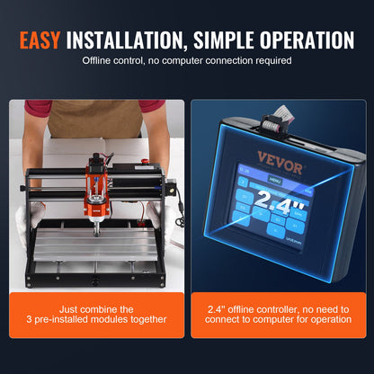 CNC-Fräsmaschine, 120 W, 3-Achsen-GRBL-Steuerung, Bausatz für Holzbearbeitung (Gravieren, Schnitzen, Fräsen), Arbeitsbereich: 300 x 200 x 72 mm, 1200 U/min, geeignet für Holz, Acryl, MDF, PVC, Kunststoff und Schaumstoff