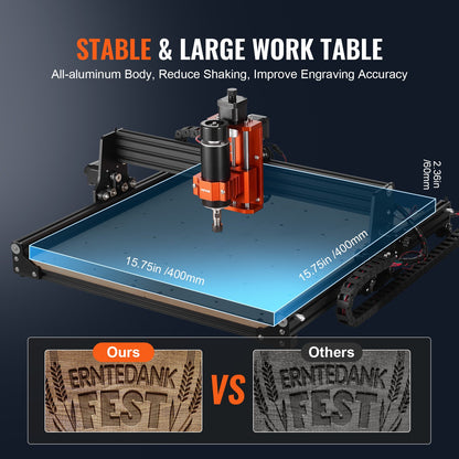 CNC Router Machine, 300W, 3 Axis GRBL Control Wood Engraving Carving Milling Machine Kit, 15.75 x 15.75 x 2.36 in / 400 x 400 x 60 mm Working Area 1200 RPM for Wood Acrylic MDF PVC Plastic Foam