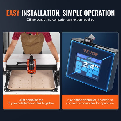 CNC Router Machine, 300W, 3 Axis GRBL Control Wood Engraving Carving Milling Machine Kit, 15.75 x 15.75 x 2.36 in / 400 x 400 x 60 mm Working Area 1200 RPM for Wood Acrylic MDF PVC Plastic Foam