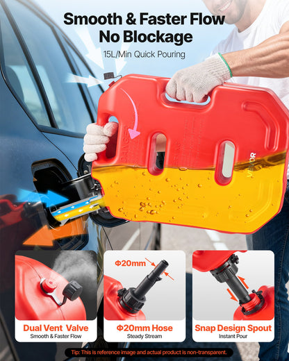Fuel Container, 10 L, Gas Can with Spout and Lockable Bracket, 15 L/min Max Flow Rate, Secure & Leak-proof, Portable Flat Fluid Container for Most Cars Motorcycle ATV UTV, Red