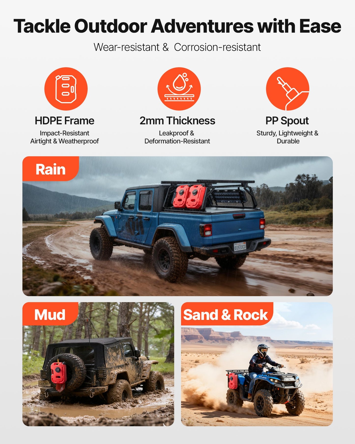 Fuel Container, 10 L, Gas Can with Spout and Lockable Bracket, 15 L/min Max Flow Rate, Secure & Leak-proof, Portable Flat Fluid Container for Most Cars Motorcycle ATV UTV, Red