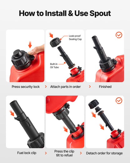 Fuel Container, 10 L, Gas Can with Spout and Lockable Bracket, 15 L/min Max Flow Rate, Secure & Leak-proof, Portable Flat Fluid Container for Most Cars Motorcycle ATV UTV, Red