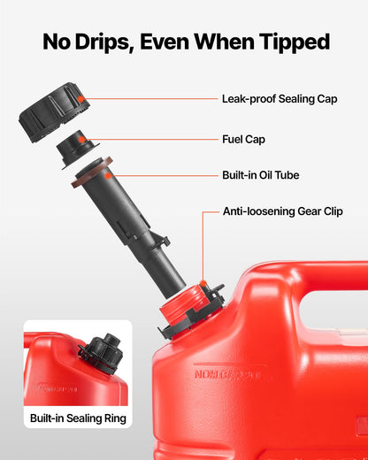 Fuel Container, 19 L, Gas Tank with Spout & Clear Scale, 15 L/min Max Flow Rate, Secure & Leak-proof, Portable Flat Fluid Container for Most Cars Motorcycle ATV UTV, Red, 4 Packs