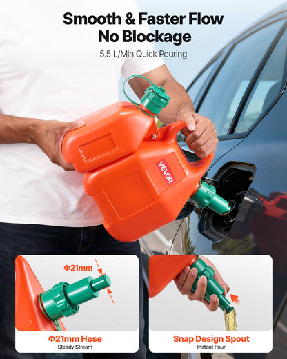 Fuel Container, 6 L, Fuel Tank with Spout & 1.9 L Extra Oil Container, 5.5 L/min Max Flow Rate, Leak-proof and Portable Flat Fluid Container for Most Cars Motorcycle ATV UTV