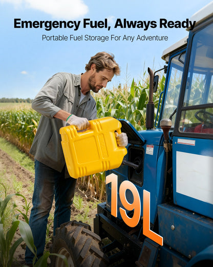 Fuel Container, 19 L, Gas Tank with Spout & Clear Scale, 15 L/min Max Flow Rate, Secure & Leak-proof, Portable Flat Fluid Container for Most Cars Motorcycle SUV ATV UTV, Yellow, 2 Packs