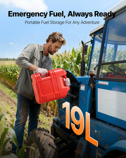 Fuel Container, 19 L, Gas Tank with Spout & Clear Scale, 15 L/min Max Flow Rate, Secure & Leak-proof, Portable Flat Fluid Container for Most Cars Motorcycle ATV UTV, Red, 2 Packs