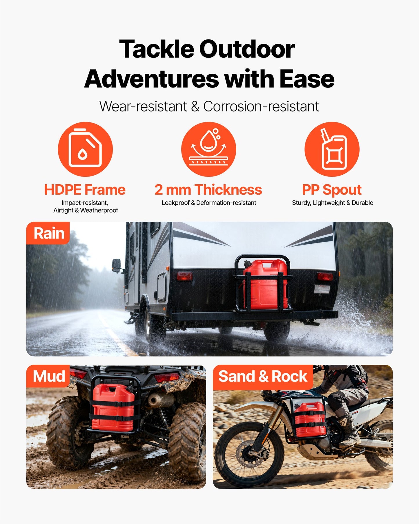 Fuel Container, 19 L, Gas Tank with Spout & Clear Scale, 15 L/min Max Flow Rate, Secure & Leak-proof, Portable Flat Fluid Container for Most Cars Motorcycle ATV UTV, Red, 2 Packs