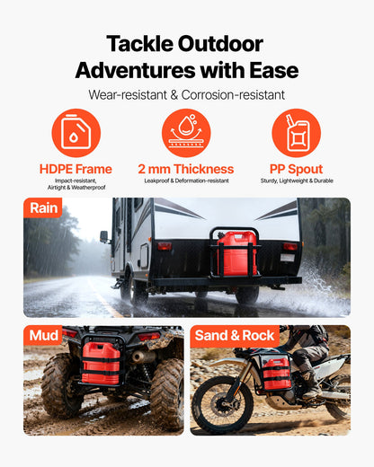 Fuel Container, 19 L, Gas Tank with Spout & Clear Scale, 15 L/min Max Flow Rate, Secure & Leak-proof, Portable Flat Fluid Container for Most Cars Motorcycle ATV UTV, Red, 2 Packs