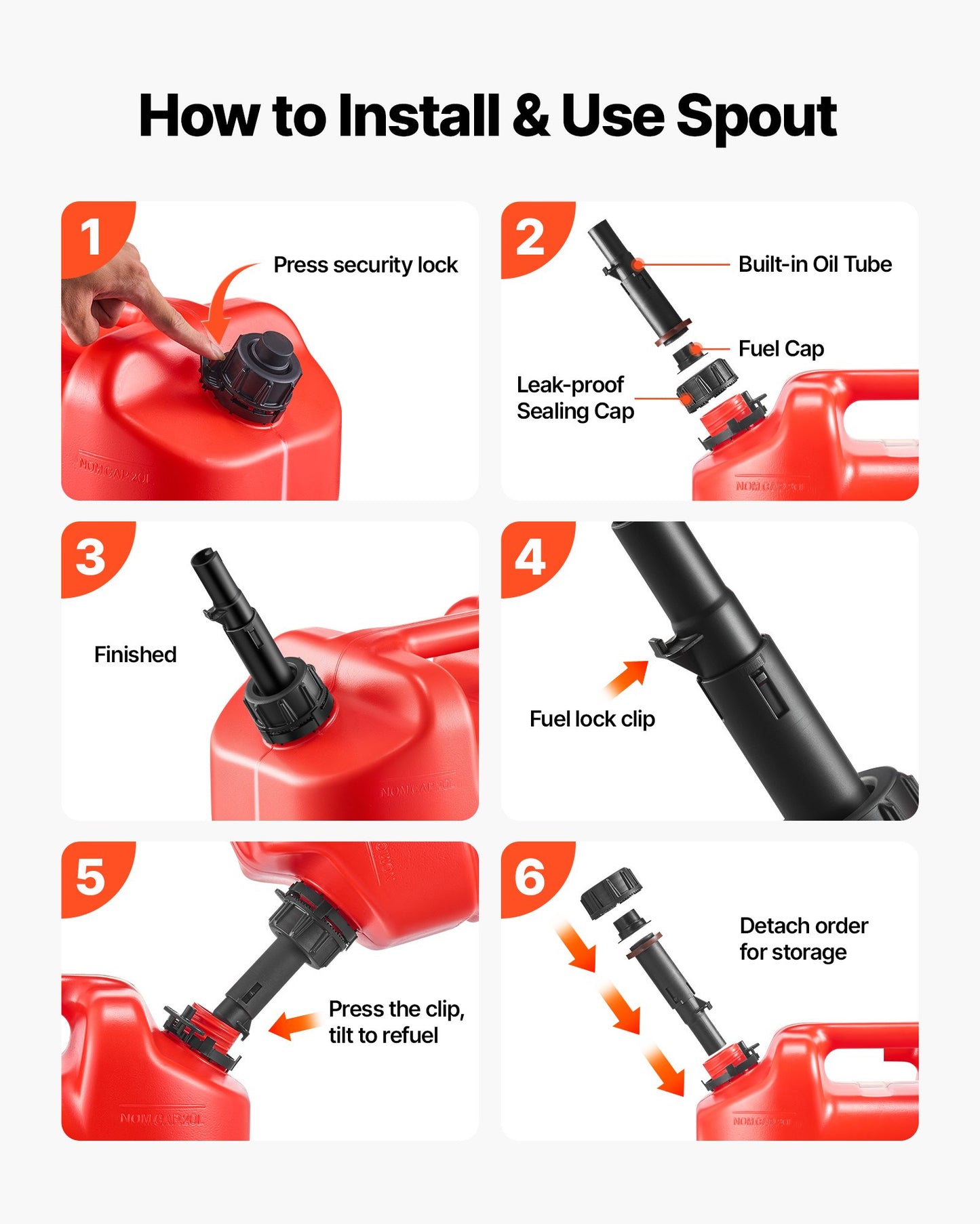 Fuel Container, 19 L, Gas Tank with Spout & Clear Scale, 15 L/min Max Flow Rate, Secure & Leak-proof, Portable Flat Fluid Container for Most Cars Motorcycle ATV UTV, Red, 2 Packs