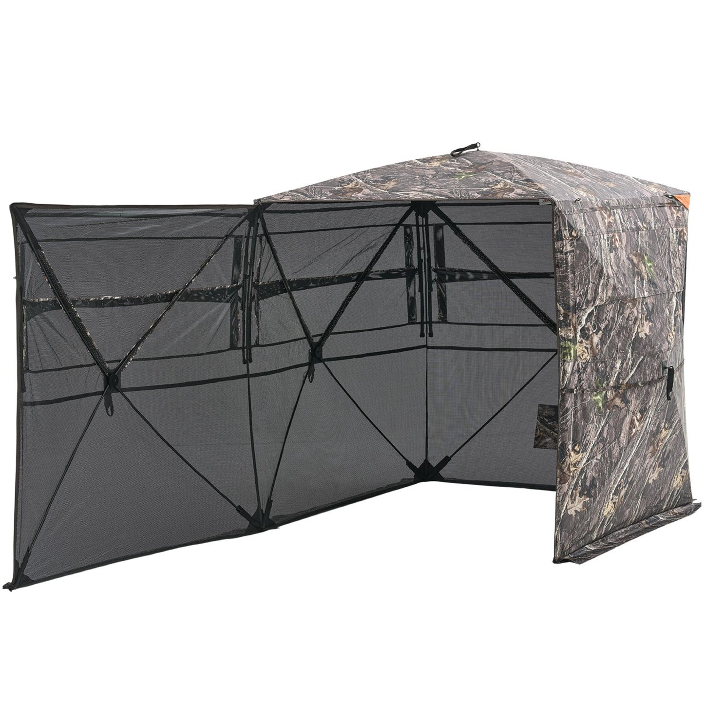Hunting Blind, 2-3 Person See Through Ground Blinds with Carrying Bag, 360 Degree Portable Camouflage Tent, Durable Concealed Shelter with Silent Side Door and Window, for Turkey and Deer