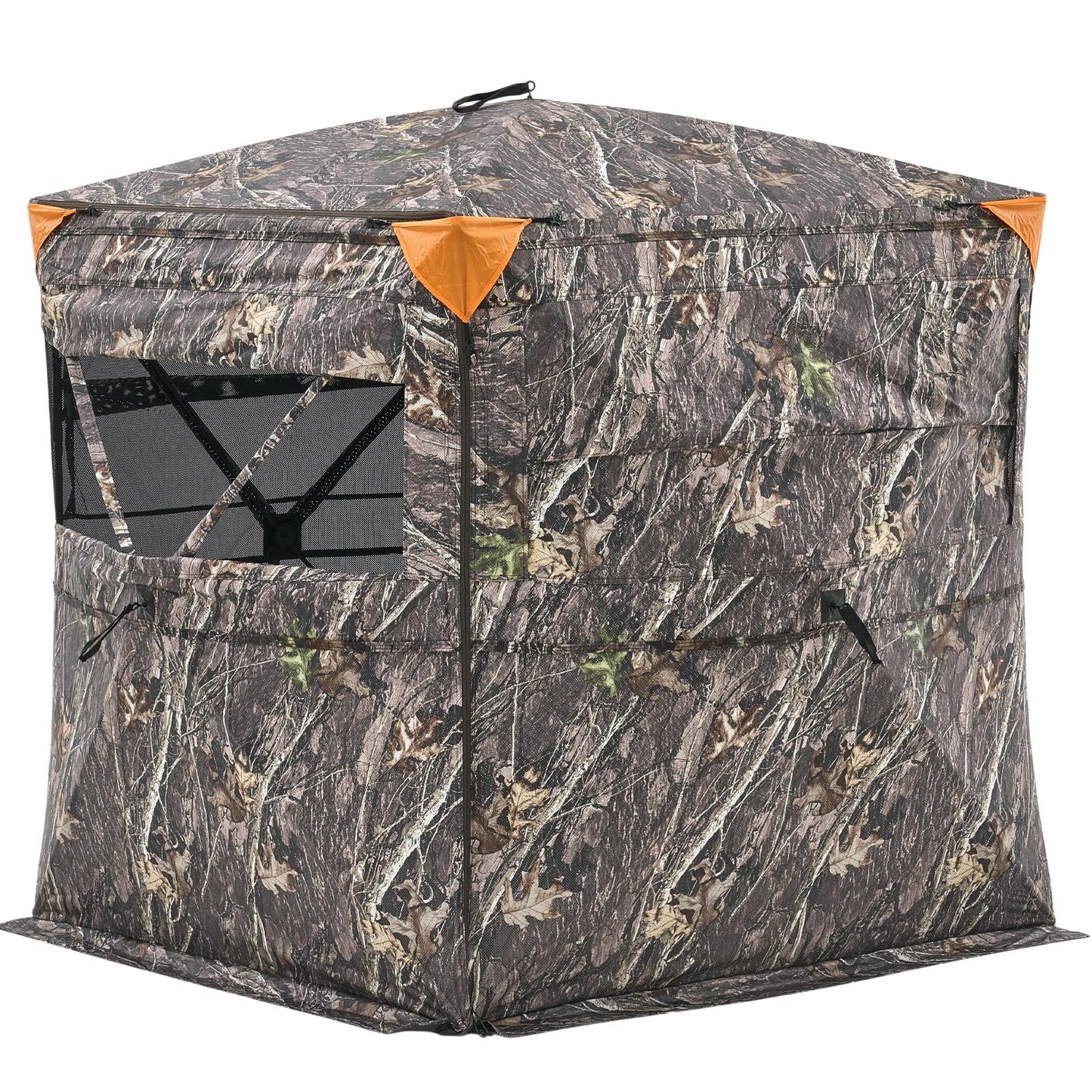 Hunting Blind, 2-3 Person See Through Ground Blinds with Carrying Bag, 360 Degree Portable Camouflage Tent, Durable Concealed Shelter with Silent Side Door and Window, for Turkey and Deer