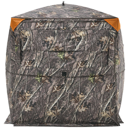 Hunting Blind, 2-3 Person See Through Ground Blinds with Carrying Bag, 360 Degree Portable Camouflage Tent, Durable Concealed Shelter with Silent Side Door and Window, for Turkey and Deer