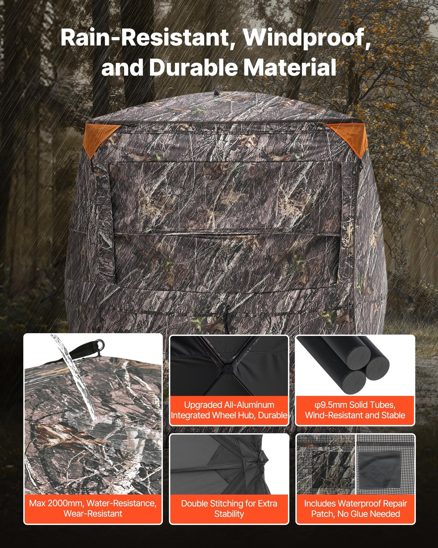 Hunting Blind, 2-3 Person Thermal Ground Blinds with Tri-Leg Chair and Carrying Bag, Portable Camouflage Tent, Durable Concealed Shelter with Silent Zipper Door and Window, for Turkey Deer