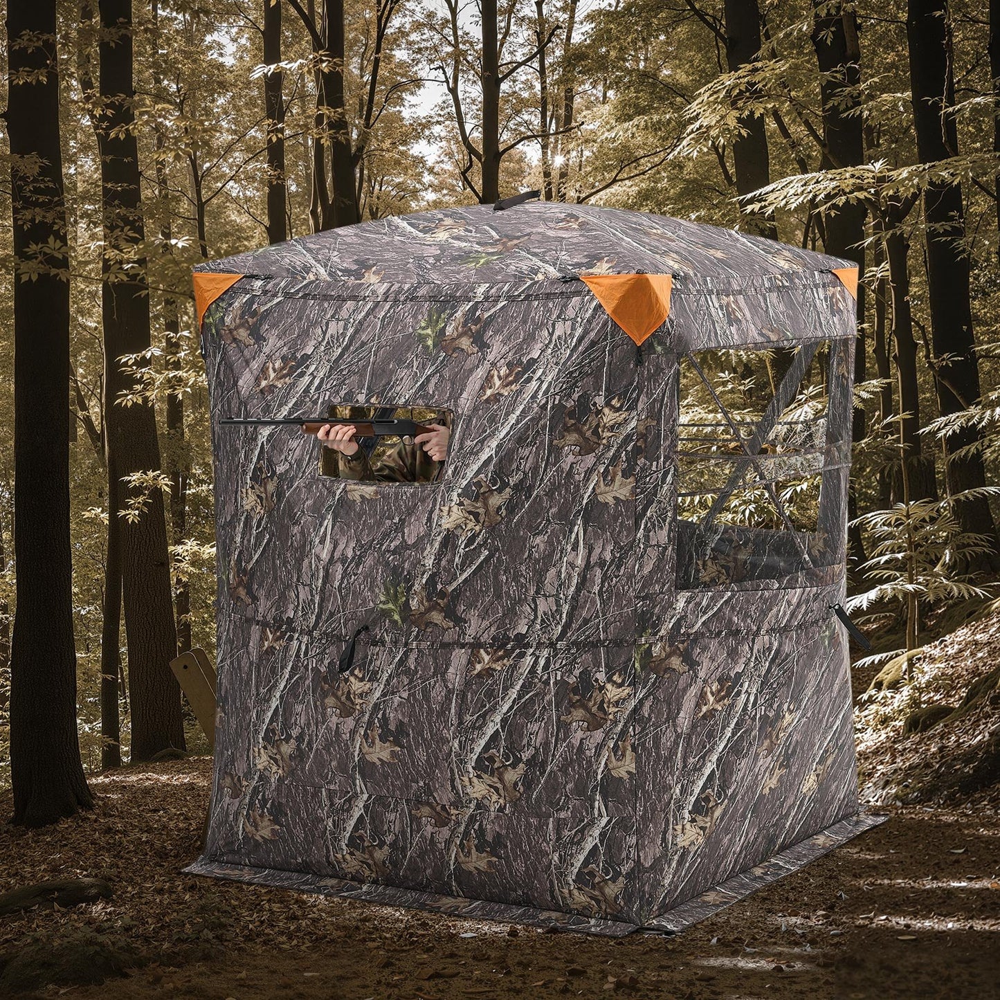 Hunting Blind, 2-3 Person Thermal Ground Blinds with Tri-Leg Chair and Carrying Bag, Portable Camouflage Tent, Durable Concealed Shelter with Silent Zipper Door and Window, for Turkey Deer