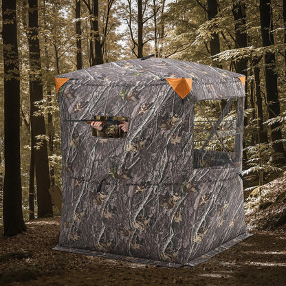 Hunting Blind, 2-3 Person Thermal Ground Blinds with Tri-Leg Chair and Carrying Bag, Portable Camouflage Tent, Durable Concealed Shelter with Silent Zipper Door and Window, for Turkey Deer