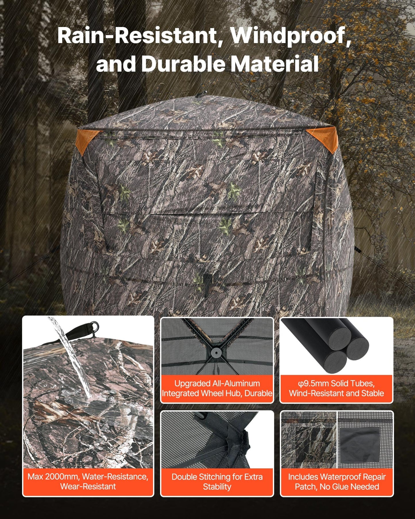 Hunting Blind, 4-5 Person See Through Ground Blinds with Carrying Bag, 360 Degree Portable Camouflage Tent, Durable Concealed Shelter with Silent Zipper Door and Window, for Turkey and Deer
