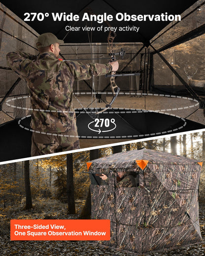 Hunting Blind, 4-5 Person See Through Ground Blinds with Carrying Bag, 270 Degree Portable Camouflage Tent, Durable Concealed Shelter with Silent Magnetic Door and Window, for Turkey and Deer