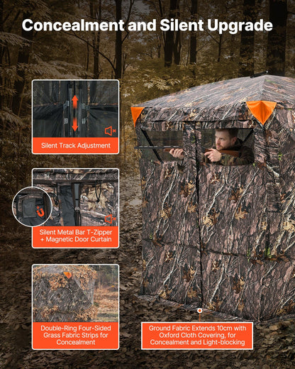 Hunting Blind, 4-5 Person See Through Ground Blinds with Carrying Bag, 270 Degree Portable Camouflage Tent, Durable Concealed Shelter with Silent Magnetic Door and Window, for Turkey and Deer