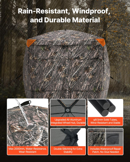 Hunting Blind, 4-5 Person See Through Ground Blinds with Carrying Bag, 270 Degree Portable Camouflage Tent, Durable Concealed Shelter with Silent Magnetic Door and Window, for Turkey and Deer