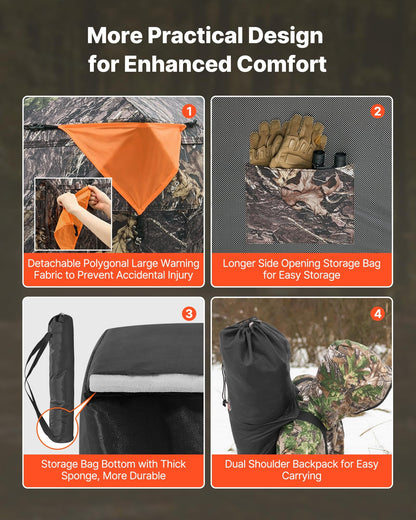 Hunting Blind, 4-5 Person See Through Ground Blinds with Carrying Bag, 270 Degree Portable Camouflage Tent, Durable Concealed Shelter with Silent Magnetic Door and Window, for Turkey and Deer