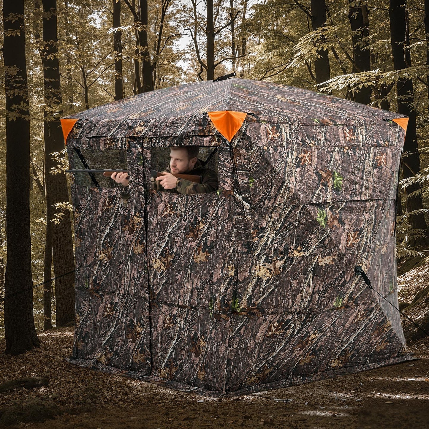 Hunting Blind, 4-5 Person See Through Ground Blinds with Carrying Bag, 270 Degree Portable Camouflage Tent, Durable Concealed Shelter with Silent Magnetic Door and Window, for Turkey and Deer