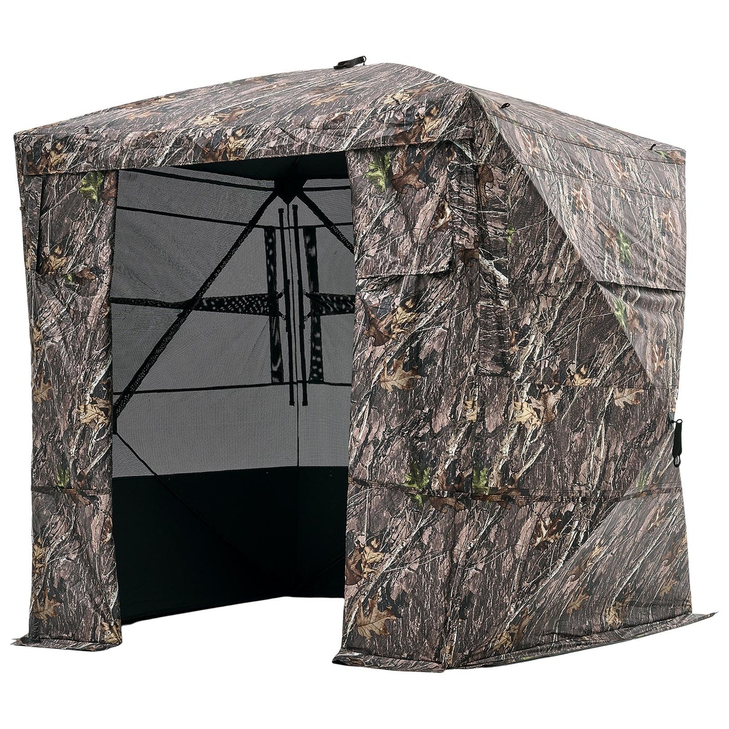 Hunting Blind, 4-5 Person See Through Ground Blinds with Carrying Bag, 270 Degree Portable Camouflage Tent, Durable Concealed Shelter with Silent Magnetic Door and Window, for Turkey and Deer