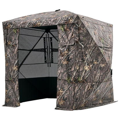 Hunting Blind, 4-5 Person See Through Ground Blinds with Carrying Bag, 270 Degree Portable Camouflage Tent, Durable Concealed Shelter with Silent Magnetic Door and Window, for Turkey and Deer