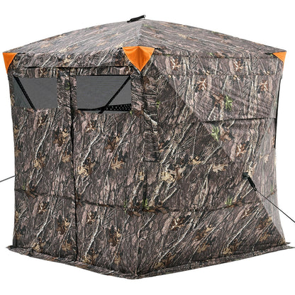 Hunting Blind, 4-5 Person See Through Ground Blinds with Carrying Bag, 270 Degree Portable Camouflage Tent, Durable Concealed Shelter with Silent Magnetic Door and Window, for Turkey and Deer