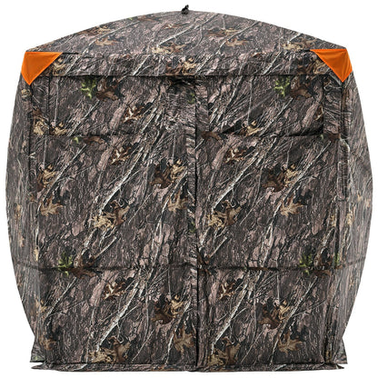 Hunting Blind, 4-5 Person See Through Ground Blinds with Carrying Bag, 270 Degree Portable Camouflage Tent, Durable Concealed Shelter with Silent Magnetic Door and Window, for Turkey and Deer