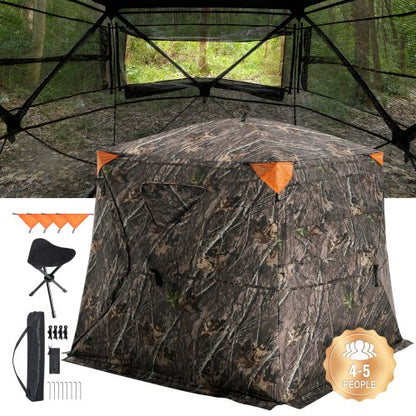 Hunting Blind 270° See Through Ground Blind One-Way Mesh for 4-5 Person