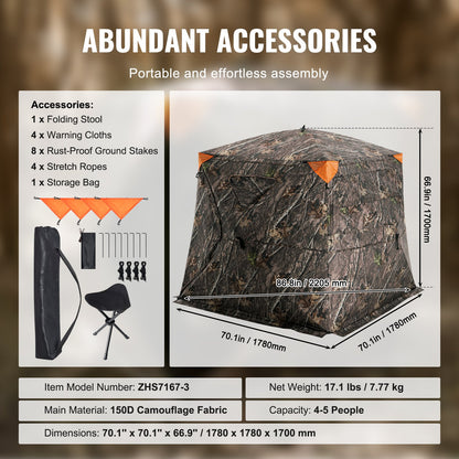 Hunting Blind 270° See Through Ground Blind One-Way Mesh for 4-5 Person