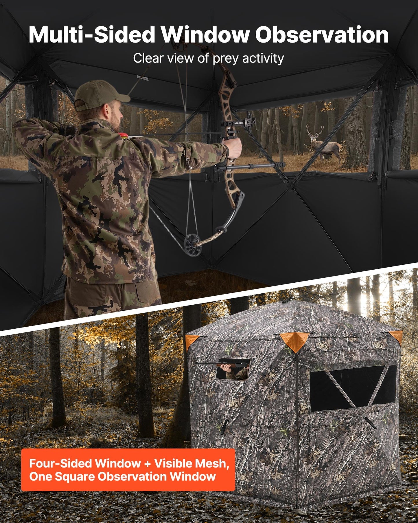 Hunting Blind, 6-7 Person Ground Blinds with Carrying Bag, Portable Camouflage Tent, Reinforced Durable Concealed Shelter with Silent Zipper Door and Window, for Turkey and Deer