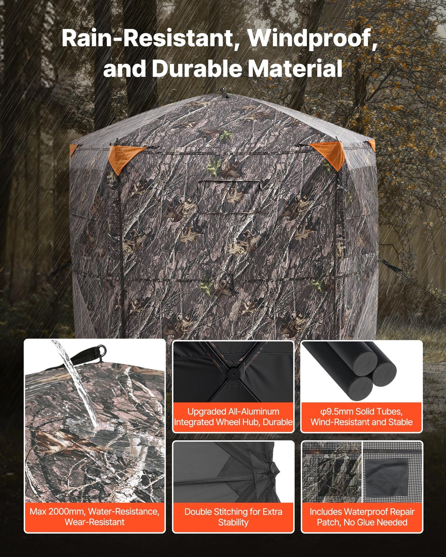 Hunting Blind, 6-7 Person Ground Blinds with Carrying Bag, Portable Camouflage Tent, Reinforced Durable Concealed Shelter with Silent Zipper Door and Window, for Turkey and Deer