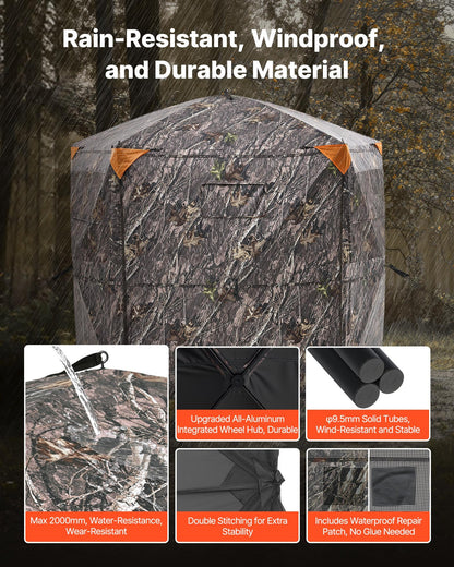 Hunting Blind, 6-7 Person Ground Blinds with Carrying Bag, Portable Camouflage Tent, Reinforced Durable Concealed Shelter with Silent Zipper Door and Window, for Turkey and Deer