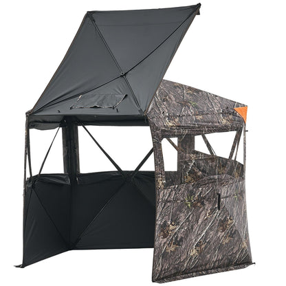 Hunting Blind, 6-7 Person Ground Blinds with Carrying Bag, Portable Camouflage Tent, Reinforced Durable Concealed Shelter with Silent Zipper Door and Window, for Turkey and Deer