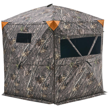 Hunting Blind, 6-7 Person Ground Blinds with Carrying Bag, Portable Camouflage Tent, Reinforced Durable Concealed Shelter with Silent Zipper Door and Window, for Turkey and Deer