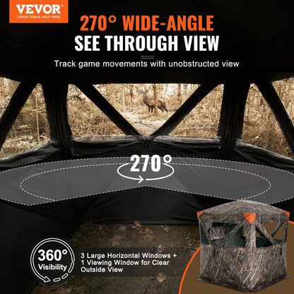 Hunting Blind 270° See Through Ground Blind 3 Windows Mesh for 2-3 Person